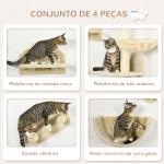 Prateleiras de Parede para Gatos 4 Peças com Rede Plataforma Semicircular Plataformas de Salto e Poste de Sisal Bege