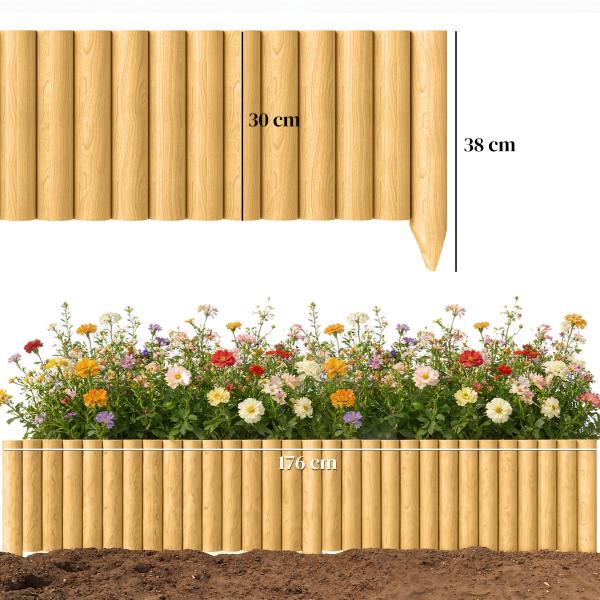Cerca de Jardim em Madeira Painel Decorativo Resistente e Fácil de Instalar para Pátio Relva Caminho 176x38 cm Madeira