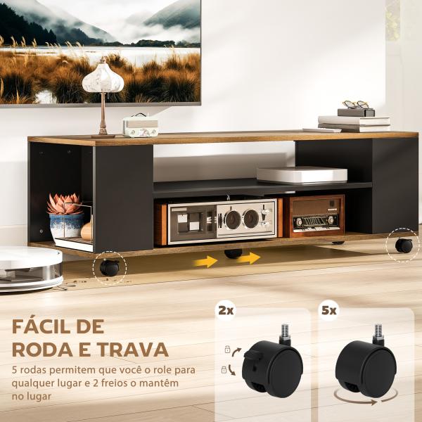Móvel para TV com Rodas Armário para TV Flutuante com 2 Portas e 2 Prateleiras 120x40x38,5 cm Preto e Nogueira