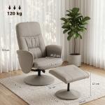 Cadeira Relax Reclinável com Otomana Encosto Alto Giratória 360° Apoios de Braços Bege Cinzento