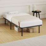Estrutura de Cama 90x190 cm de Aço com Espaço de Armazenamento em Madeira de Álamo Capacidade 300 kg Preto
