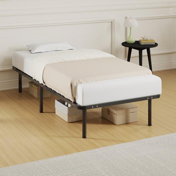 Estrutura de Cama 90x190 cm de Aço com Espaço de Armazenamento em Madeira de Álamo Capacidade 300 kg Preto