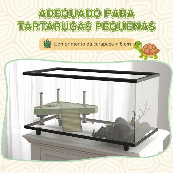 Aquário para Tartarugas 50 L com Plataforma, Rampa e Termómetro 60x30x32 cm Transparente