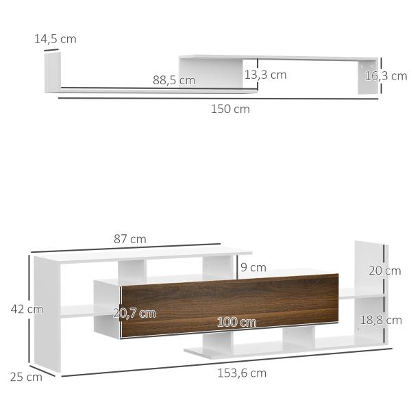 Móvel de TV Moderno Móvel para Televisores 153,6x25x42 cm e Prateleira de Parede 150x14,5x16,3 cm Branco e Marrom