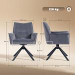 Conjunto de 2 Cadeiras de Refeição Giratórias 360° Estofado Estofamento em Veludo Pés em Aço 63x64x85 cm Cinza