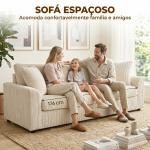Sofá de 3 Lugares Moderno 212x80x88 cm Sofá Sala de Estar Estofado com 2 Almofadas Apoio de Braços e Estrutura de Aço Creme