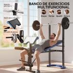 Banco de Musculação Multifuncional com Suporte para Barras e Encosto Ajustável 155x56,5x120 cm Preto e Azul