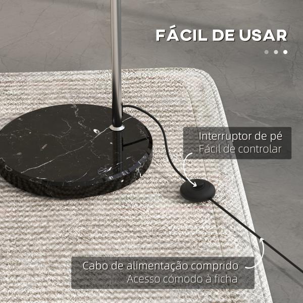 Candeeiro de Pé em Forma de Arco com Altura e Comprimento Ajustáveis com Interruptor de Pé 110 - 115x30x170 - 180 cm Prata e Preto