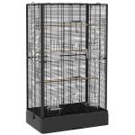Gaiola para Pássaros 61x36,5x98 cm com Portas Poleiros Bandeja Removível e Alças para Canários Periquitos Preto