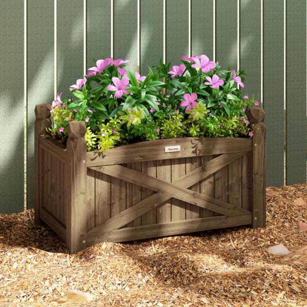 Floreira de Madeira Elevada para Cultivar Plantas Flores Ervas Floreira Retangular 60x39x37 cm Castanho Escuro