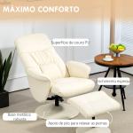 Poltrona Relax com Apoio para os Pés Estofada em PU Reclinável até 145° e Giratório 360° com Encosto Ajustável 81x81x105cm Creme