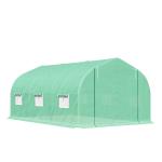 Estufa Tipo Túnel 450x300x200 cm Estufa de Jardim com Porta e 6 Janelas Enroláveis Cobertura de PE e Aço Verde