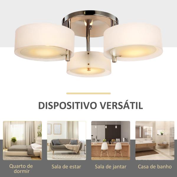 Candeeiro de Teto Moderno Candeeiro Suspenso com Ecrã em Acrílico e Suporte para Lâmpada E27 Ø64x20 cm Branco