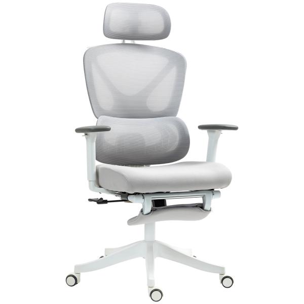 Cadeira de Escritório de Malha Reclinável com Apoio para a Cabeça Ajustável e Altura Regulável 71x70x109 - 119 cm Cinza