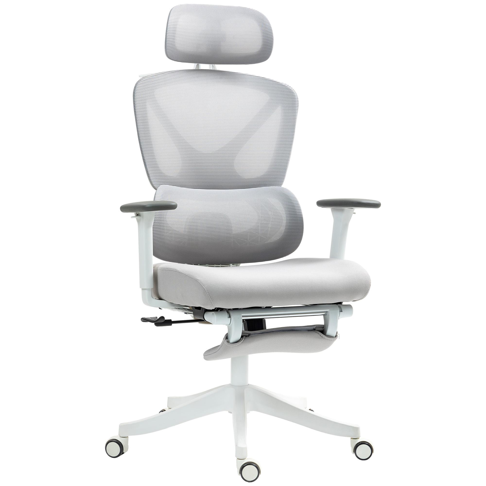 Cadeira de Escritório de Malha Reclinável com Apoio para a Cabeça Ajustável e Altura Regulável 71x70x109 - 119 cm Cinza