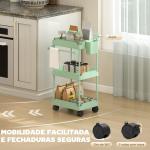 Carrinho Auxiliar com Rodas de 3 Níveis com Cestos Extraíveis Suporte para Toalhas e Estrutura de Metal 42x42,5x76 cm Verde