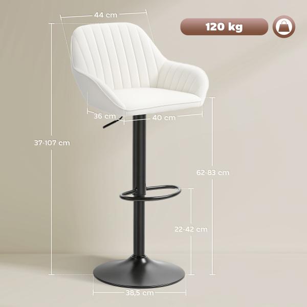 Conjunto de 2 Bancos de Bar Giratórios Bancos Altos de Cozinha com Altura Ajustável 50,5x50x87 - 107 cm Creme