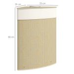 Cesto para Roupa Suja de Bambu de 55L com Tampa e Asa Saco Extraível e Lavável para Casa de Banho Quarto, 35x35x60 cm Creme