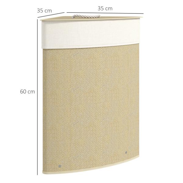 Cesto para Roupa Suja de Bambu de 55L com Tampa e Asa Saco Extraível e Lavável para Casa de Banho Quarto, 35x35x60 cm Creme