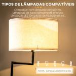 Candeeiro de Pé com Mesa Auxiliar Lâmpada E27 Máx. 40W Ecrã de Linho Interruptor de Corrente e Carregador USB Ø40x168cm Preto e Madeira