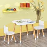 Conjunto Infantil de Mesa e 2 Cadeiras de Madeira Móveis Infantil para Sala de Jogos Dormitório de Crianças Mesa 56x56x50cm e Cadeira 28x25x46cm Branco
