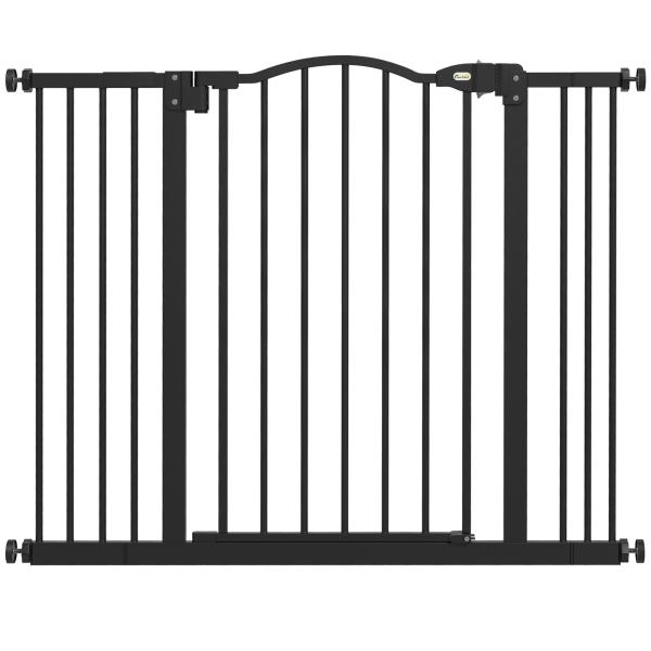 Barreira de Segurança para Cães com Largura Ajustável 74 - 100 cm e Extensões para Escadas e Portas Preto