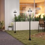 2 Candeeiros Solares de Jardim com 2 Luzes LED Branca Impermeável IP44 Ligação Automática Conjunto de 2 Candeeiros de Exterior para Caminho Terraço Pátio 18,5x18,5x129 cm Preto