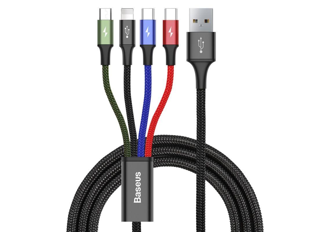 Cabo USB A Macho - Lightning + micro - USB B + USB C (1,2 mts) - BASEUS