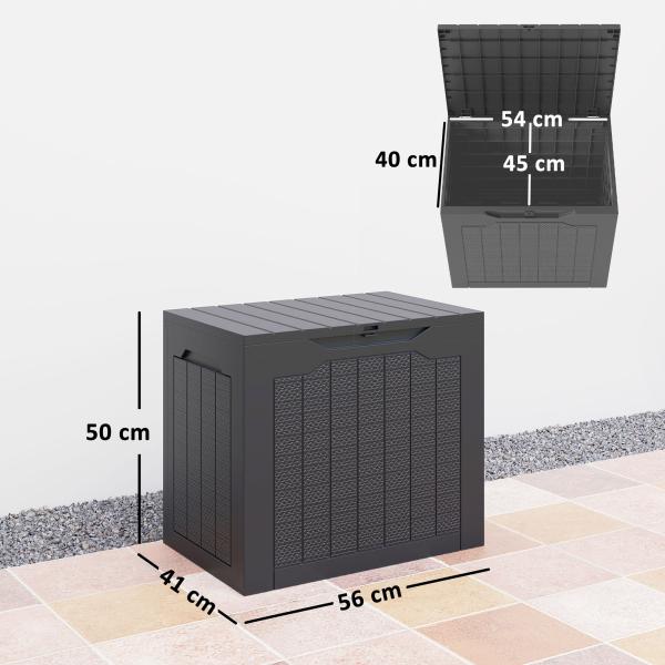 Baú de Armazenamento Exterior 93L Caixa de Armazenamento de Jardim de Plástico Impermeável com 2 Alças 56x41x50 cm Preto
