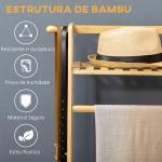 Suporte para Cabide de Bambu com 2 Prateleiras de Armazenamento 2 Ganchos Laterais e Barra Suspensa 114x40x139 cm Madeira