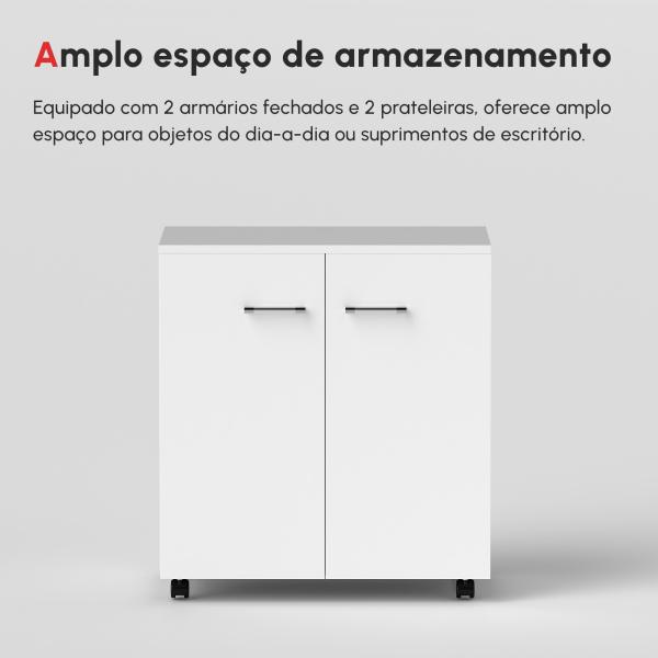 Armário de Armazenamento Moderno Móvel para Armazenamento com Rodas Armário e Prateleiras 60x35x65cm Branco