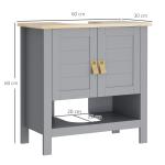 Armário compacto para sob a pia com 2 portas e prateleira interna ajustável Gabinete auxiliar para banheiro 60x30x60 cm Cinza