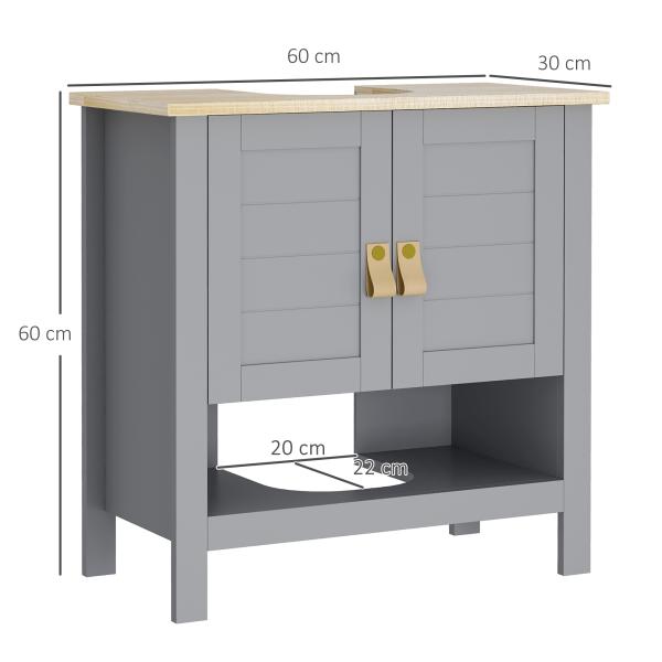 Armário compacto para sob a pia com 2 portas e prateleira interna ajustável Gabinete auxiliar para banheiro 60x30x60 cm Cinza