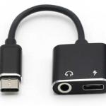 Cabo Adaptador USB C Macho - Jack 3,5mm Femea + USB C Fêmea