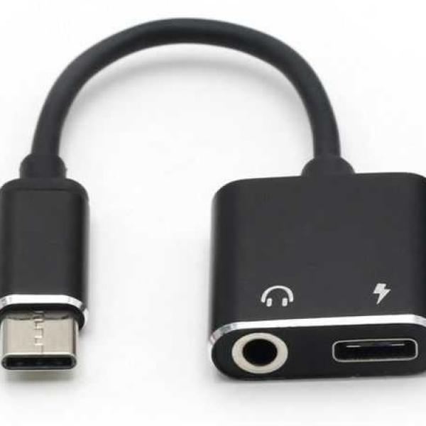 Cabo Adaptador USB C Macho - Jack 3,5mm Femea + USB C Fêmea