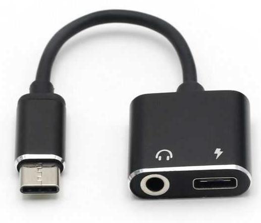 Cabo Adaptador USB C Macho - Jack 3,5mm Femea + USB C Fêmea