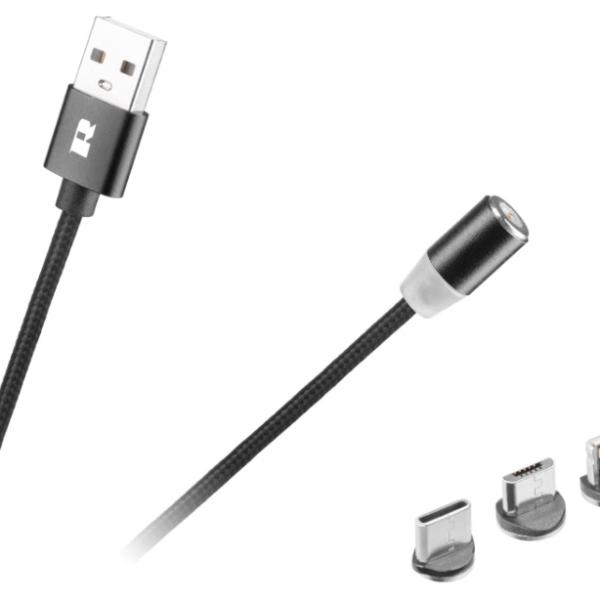 Cabo Magnético USB2.0 A Macho - 3 - EM - 1 Lightning Apple, USB - B e USB - C (1 metro) - REBEL