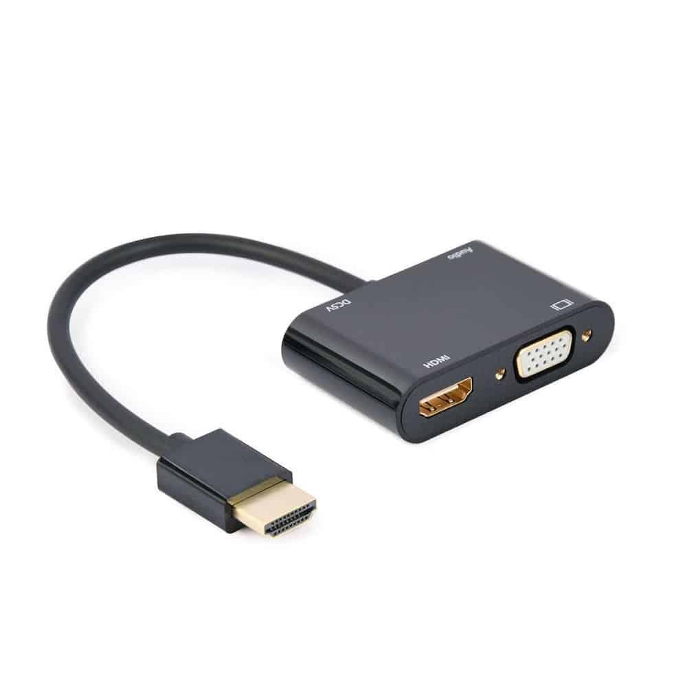 Cabo Adaptador Gembird HDMI Macho para HDMI Fêmea + VGA Fêmea + Cabo Adaptador Audio Preto — Recondicionado