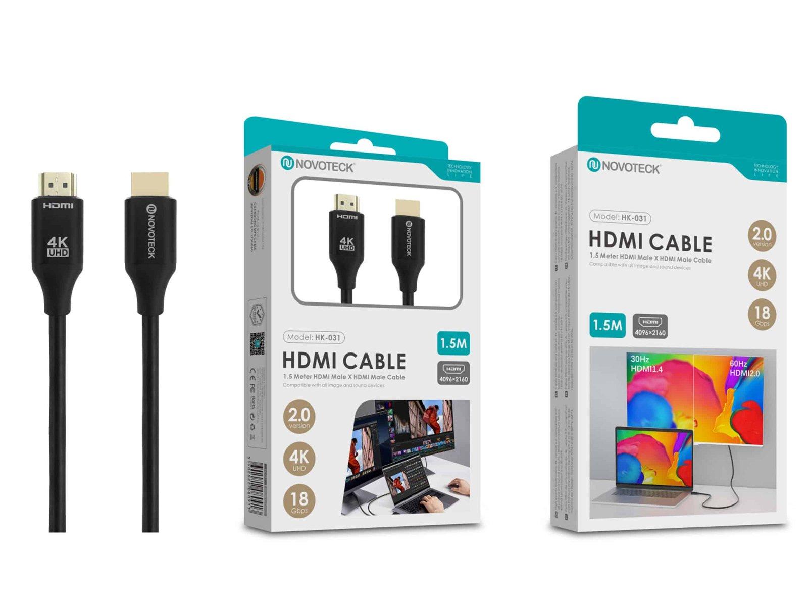 Cabo HDMI 2.0v HK-031 de 1.5 Metros - Ultra HD 4K e Velocidade de 18 Gbps para Máxima Performance
