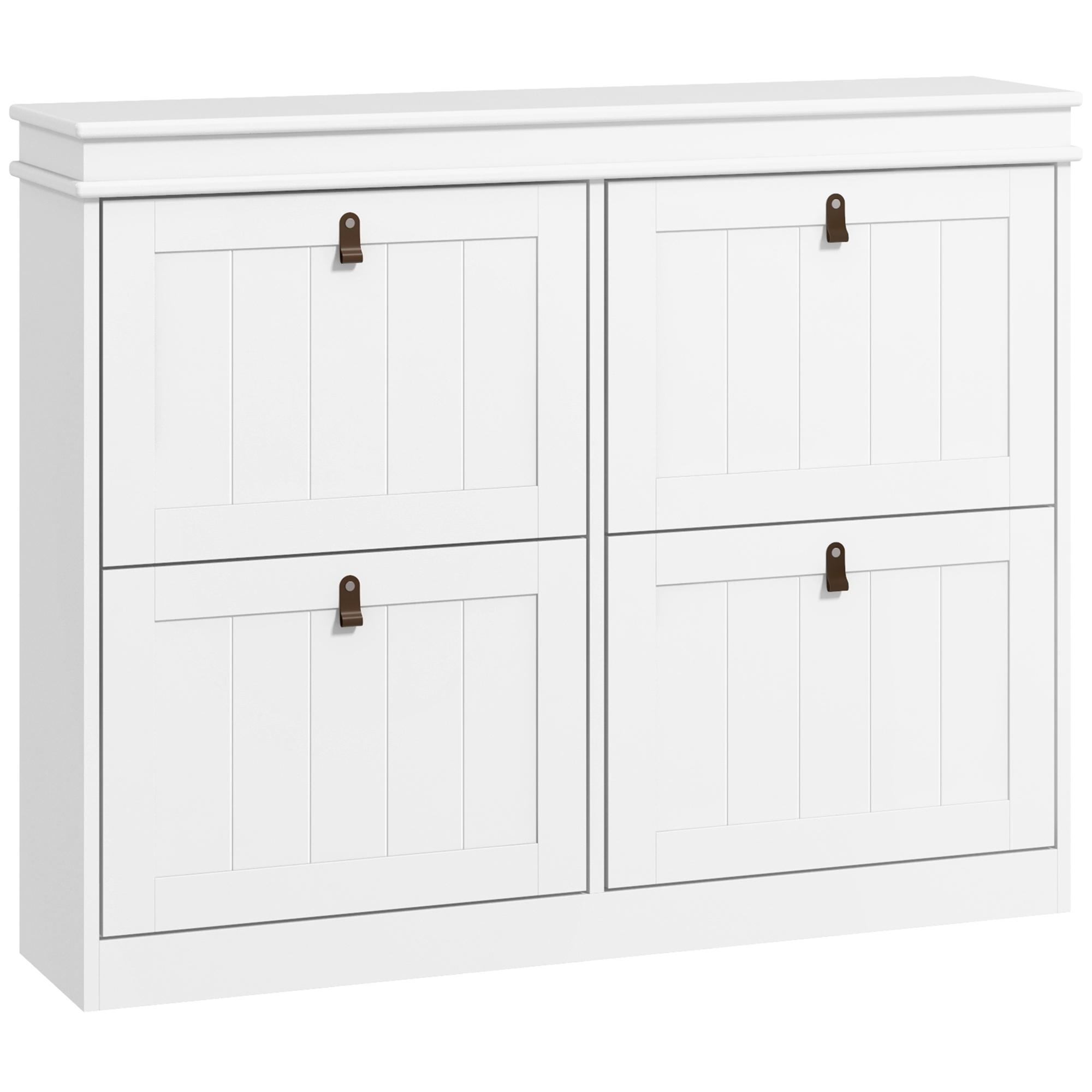 Móvel Sapateira Branco Sapateira Estreita com 4 Portas e Prateleira Ajustável para 20 Pares de Sapatos 105x24x82,5 cm Branco