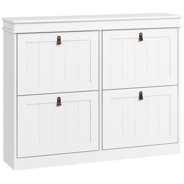 Móvel Sapateira Branco Sapateira Estreita com 4 Portas e Prateleira Ajustável para 20 Pares de Sapatos 105x24x82,5 cm Branco