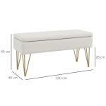 Banco para Pé de Cama Estofado em Tecido Sintético com Pernas de Aço e Assento Acolchoado 100x40x49 cm Creme