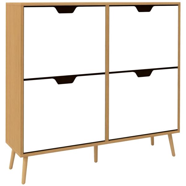 Sapateira para 16 Pares de Sapatos com 4 Gavetas e Prateleiras Ajustáveis 95x26x95 cm Madeira
