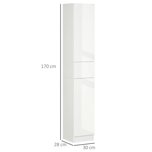 Coluna Casa de Banho com 1 Gaveta e 5 Prateleiras Coluna Casa de Banho de Estilo Moderno 30x28x170cm Branco