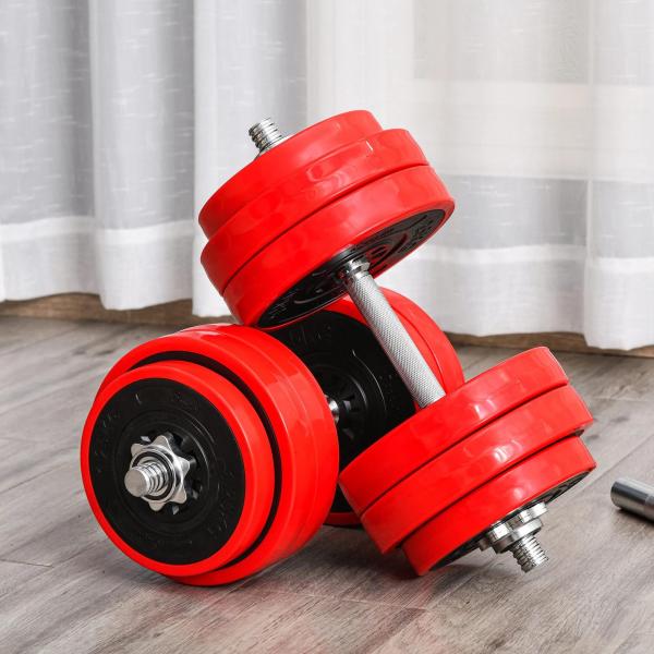 Conjunto de Halteres 30kg Ajustáveis 2 em 1 com Barras e Extensor para Treinamento de Força Levantamento de Pesos para Casa Academia Preto e Vermelho