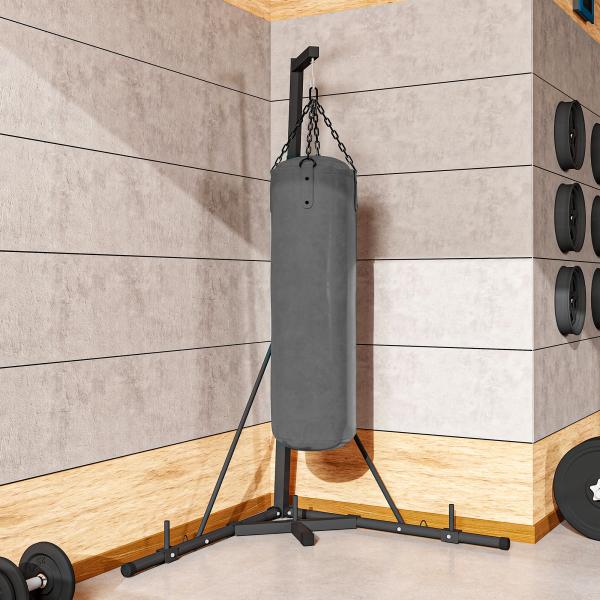 Suporte para Saco de Boxe de Pé Suporte para Saco de Boxe Dobrável com Altura Ajustável 170x90x182 - 225 cm Preto