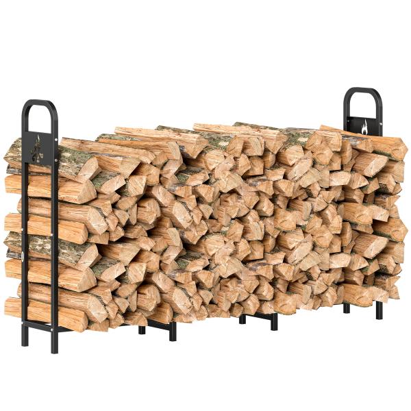Suporte Metálico para Lenha 199x30x121 cm Suporte para Lenha de Exterior com Estrutura de Aço Pés Extra Preto