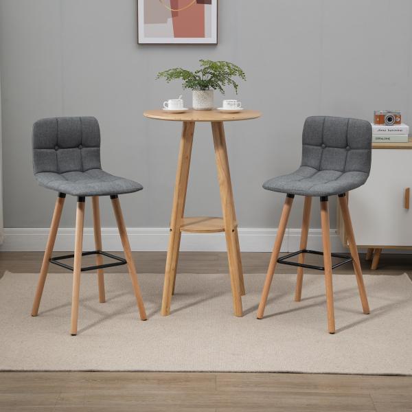 Conjunto de 2 Bancos de Bar Bancos Altos de Cozinha com Encosto Apoio para Pés Estilo Moderno 41,5x47x97,5 cm Cinzento