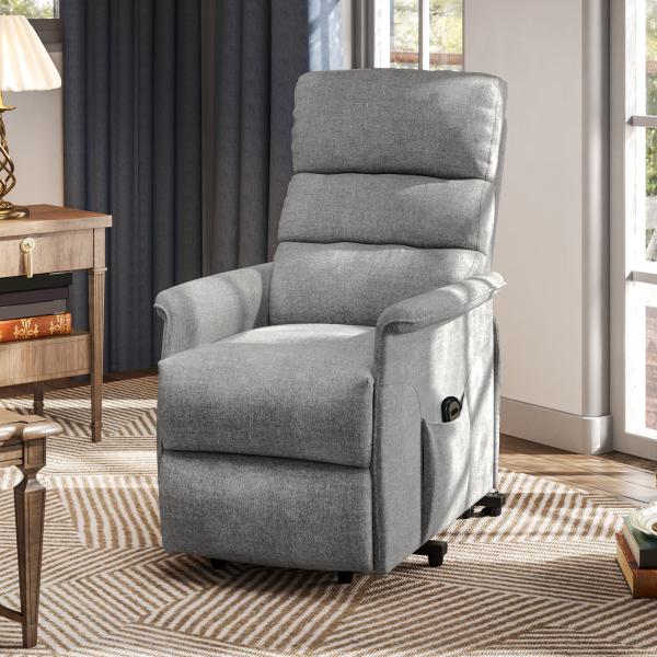 Poltrona Relax Reclinável Elétrica Poltrona Levanta Pessoas com Controlo Remoto e Bolso Lateral 66x90x96 cm Cinza