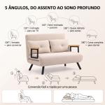 Sofá Cama Convertível 2 Lugares Dobrável com Encosto Ajustável em 5 Níveis e 2 Almofadas 102x73x81 cm Bege Creme